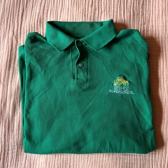 Seattle Supersonics Green Polo Shirt NBA Sonics Size XL Logo 7 Vintage Rare - Picture 2 of 6